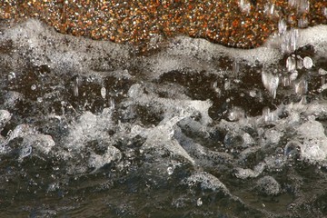 Base of Brown Stone Fountain with Water Splattering in Closeup