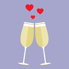 "All you need is love and wine" poster with two wine glasses and hearts, can be used as invitation banner for valentine's day party, illustration in sketch style