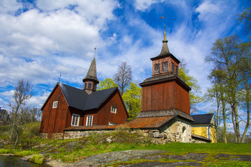 Fototapeta na wymiar Old wooden church in Fagervik, Finland