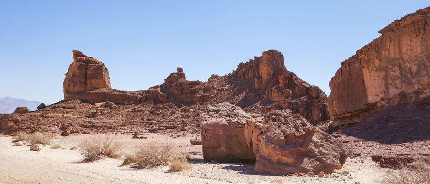 beautiful and unusual red sandstone formations in Timna Park in southern Israel