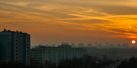 cityscape. dramatic sunset over a residential quarter of a big city