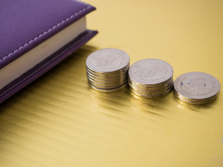 Thai Baht coin step on golden background