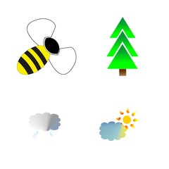 Obraz premium icon Nature with bee, tree, sun, nature and atmosphere