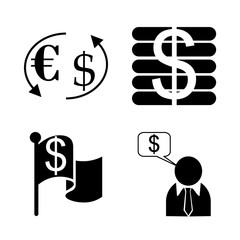 icon Currency with cashier, bank clerk, axchange, euro and finance