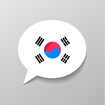 Bright glossy sticker in speech bubble shape with south korea flag, korean language concept
