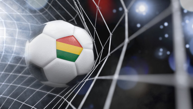 Realistic soccer ball in the net with the flag of Bolivia.(series)