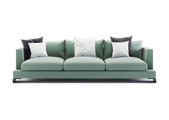 Green sofa isolated on white background. 3D rendering.