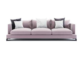 Pink sofa isolated on white background. 3D rendering.
