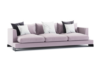 Pink sofa isolated on white background. 3D rendering.
