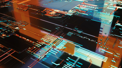 Fototapeta na wymiar Digital binary data and electronic circuit board. Cyber security concept abstract background.