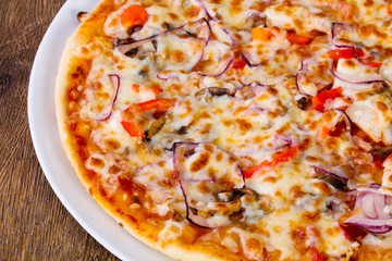 Pizza with beef and onion