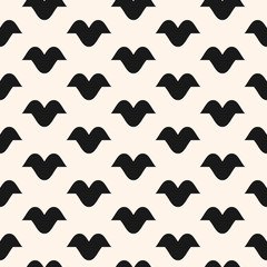 Funky vector seamless pattern with curved shapes, bird silhouettes. Abstract monochrome geometric texture. Modern hipster fashion style. Black and white geometric background. Decorative design element