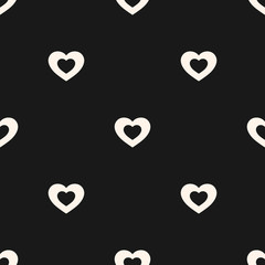Vector seamless pattern with hearts. Valentines day background. Black and white