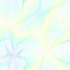 Fototapeta premium Vector seamless pattern, abstract neon texture, curved lines, fluid shapes. Visual halftone 3D effect, illusion of movement, dynamical surface. Bright colors, blue, green, yellow on white background