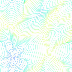 Vector seamless pattern, abstract neon texture, curved lines, fluid shapes. Visual halftone 3D effect, illusion of movement, dynamical surface. Bright colors, blue, green, yellow on white background