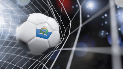 Realistic soccer ball in the net with the flag of San Marino.(series)