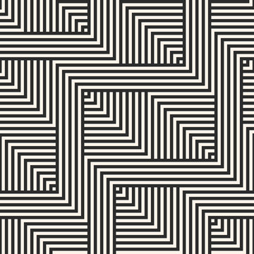 Vector geometric lines seamless pattern. Abstract graphic striped ornament. Simple black and white stripes, zigzag shapes. Modern stylish linear background. Repeat design for decor, prints, textile