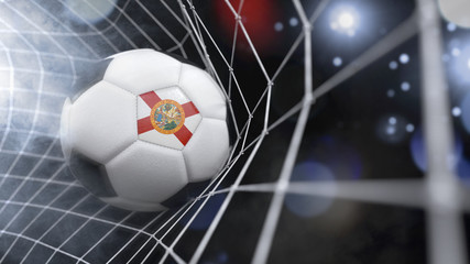 Realistic soccer ball in the net with the flag of Florida.(series)