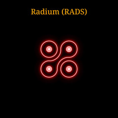 Red neon Radium (RADS) cryptocurrency symbol