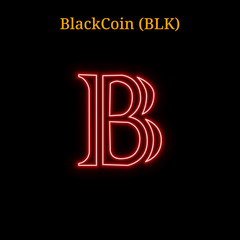 Red neon BlackCoin (BLK) cryptocurrency symbol