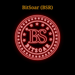 Fototapeta na wymiar Red neon BitSoar (BSR) cryptocurrency symbol