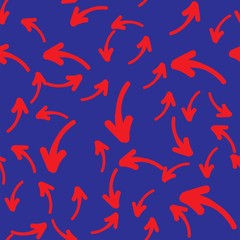 Seamless background with red arrows on blue.