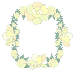 Flowrs frame yellow frame garden flower clip art digital illustartion on white background