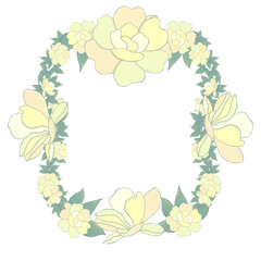 Flowrs frame yellow frame garden flower clip art digital illustartion on white background