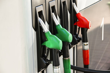 Old colored dispensers of the fuel column at the fuel station