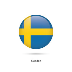 Sweden flag - round glossy button. Vector Illustration.