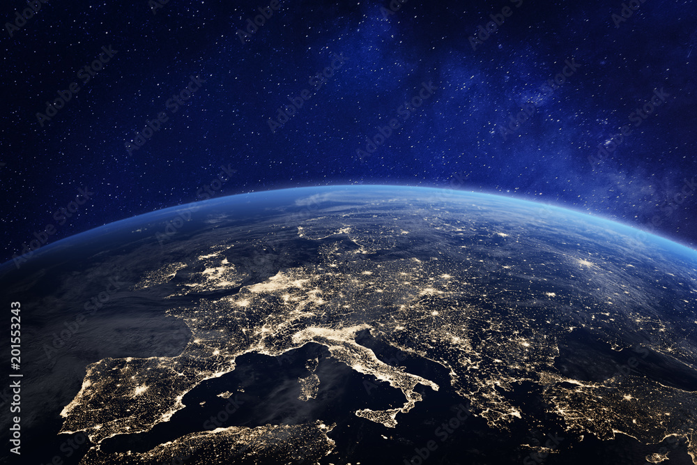 Wall mural europe at night from space, city lights, elements from nasa