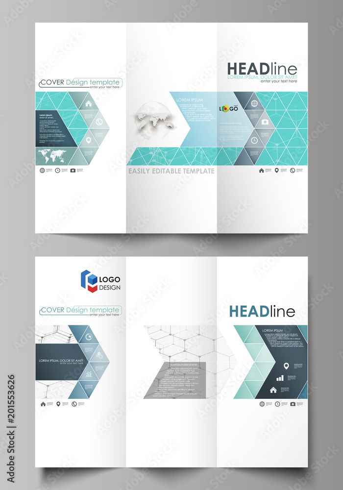 Poster tri-fold brochure business templates on both sides. abstract vector layout in flat design. chemistry