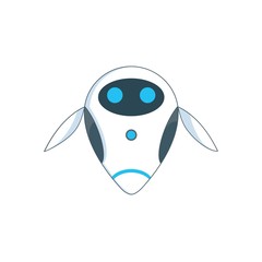 cartoon robot with blue eyes doing flying motion