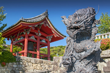 The Dragon Stone Carving at Kiyomizu dera Temple Complex Area in Kyoto, Japan.
