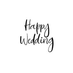 Happy Wedding hand lettering inscription. Modern Calligraphy Greeting Card. Vector Isolated on White Background
