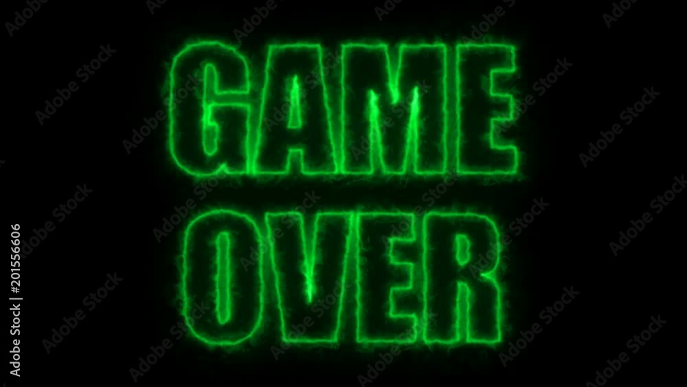 Poster burning letters of game over text on black, 3d rendering background, computer generating for gaming