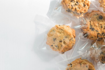 Cookie in plastic wrap packaging.
