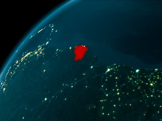 French Guiana at night on Earth