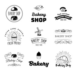  set of bakery and bread logos, labels, badges and design elements.
