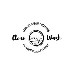 Washing Machine. Laundry Room And Dry Cleaning label and badge. Isolated On White