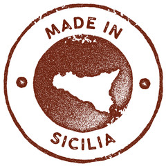 Obraz premium Sicilia map vintage stamp. Retro style handmade label, badge or element for travel souvenirs. Red rubber stamp with island map silhouette. Vector illustration.