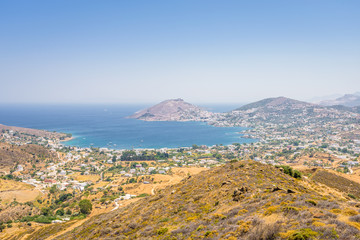 Leros Island, Dodecanese, Greece: Beautiful sunny coast view to the greek blue sea with crystal...