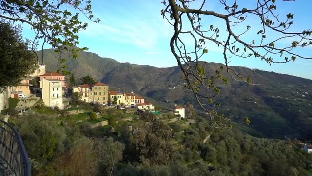 The ancient town of Perinaldo high in the mountains of Liguria in Western Italy