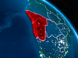 Satellite view of Namibia at night