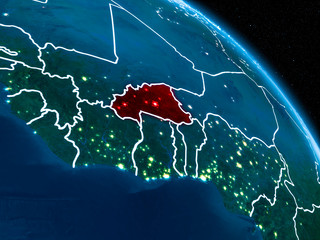 Satellite view of Burkina Faso at night