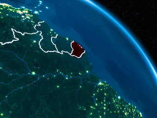 Satellite view of French Guiana at night