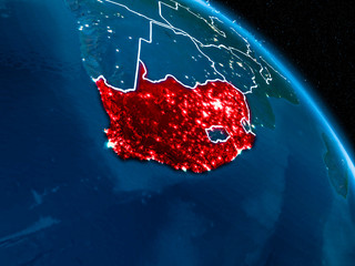 Satellite view of South Africa at night