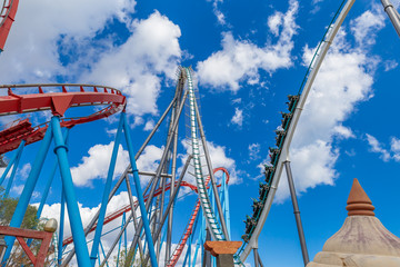 Roller coaster in sunny day in Spain