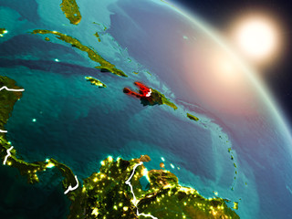 Fototapeta na wymiar Haiti from space during sunrise