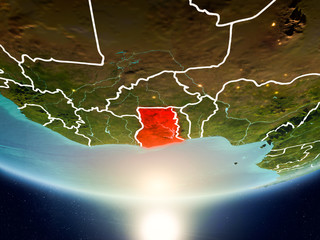 Ghana with sun on planet Earth